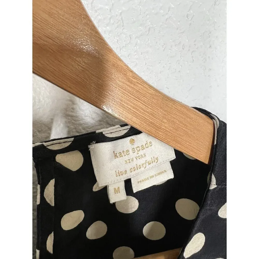 Kate Spade Silk Polka Dot Tank Top Medium Sleeveless Blouse Black Beige